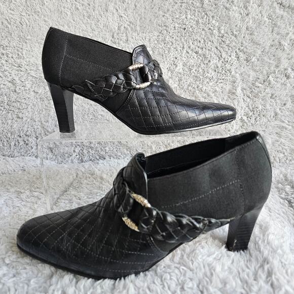 Brighton Women Roman Quilted Leather Shoes Ankle Bootie‎ Shooties Size 6M Black - Picture 1 of 8